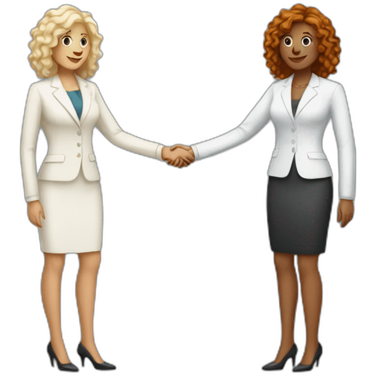 two white business women with different hair colors from each other shaking hands full bodies emoji