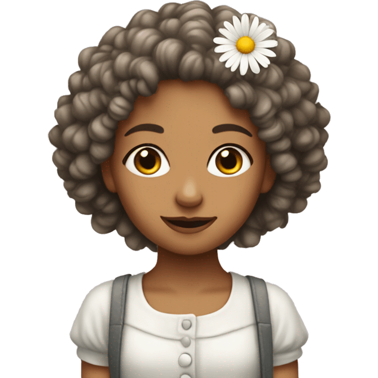 permed girl with daisy flower emoji