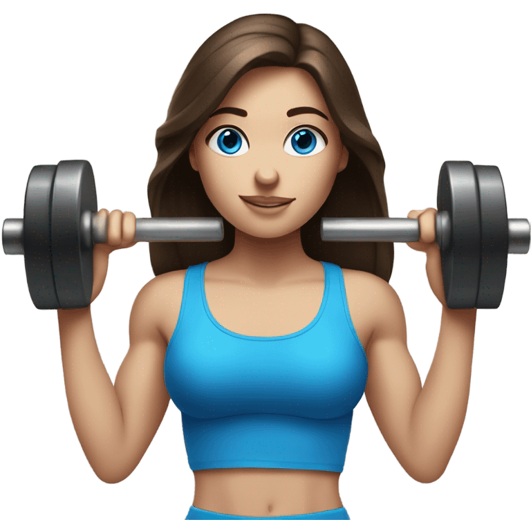 Realistic brunette girl with bright blue eyes lifting weights emoji