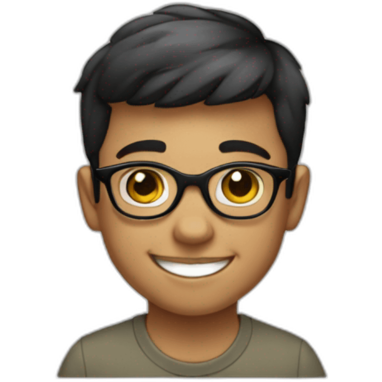 A smiling boy with short hair and light skin wearing black-rimmed round glasses emoji