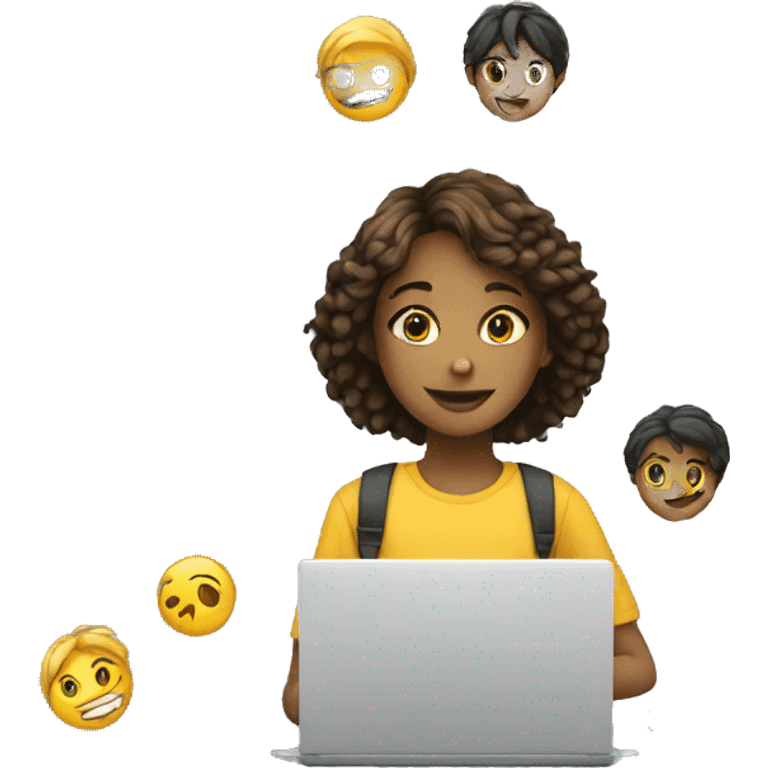 Young teenagers doing coding on a laptop  emoji