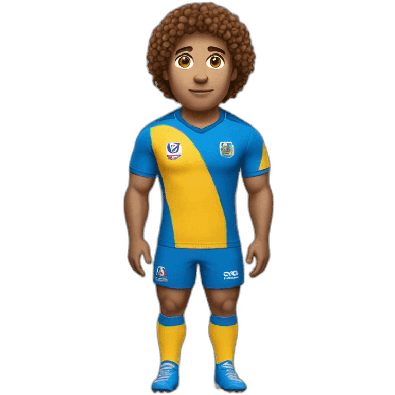 Rugby player With yellow and blue t-shirt and brown curly hair emoji