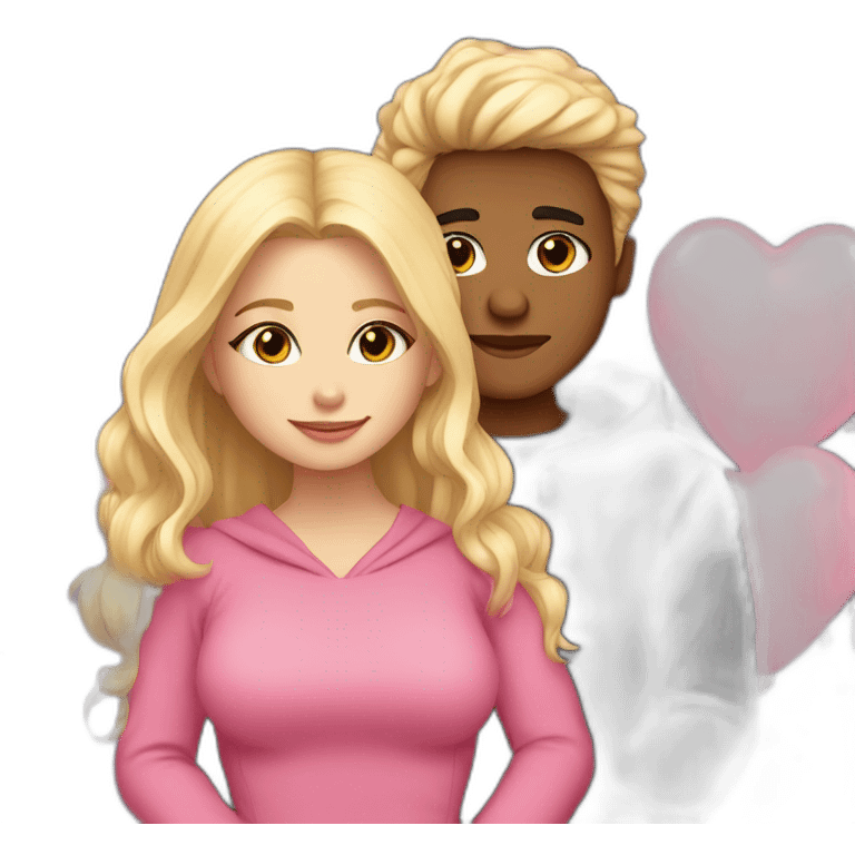 kissing girl with light blondie hair and pink dress and boy with dark hair and black hoodie  emoji