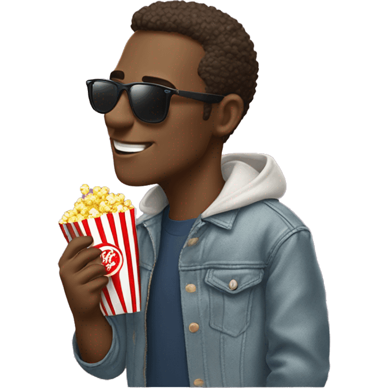 A cool guy in Ray Ban shades eating popcorn emoji