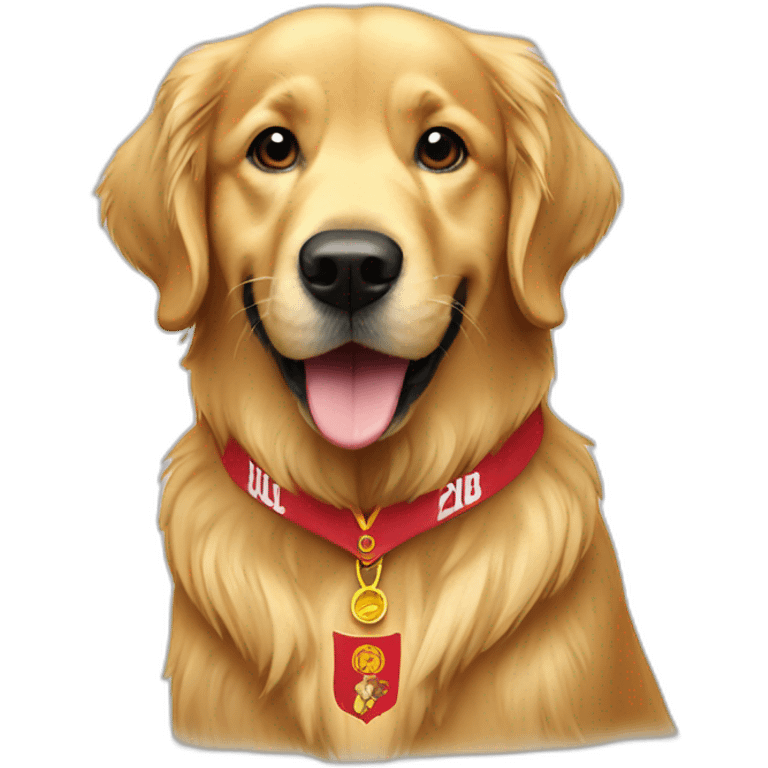 Golden retriever wearing Wrexham shirt emoji