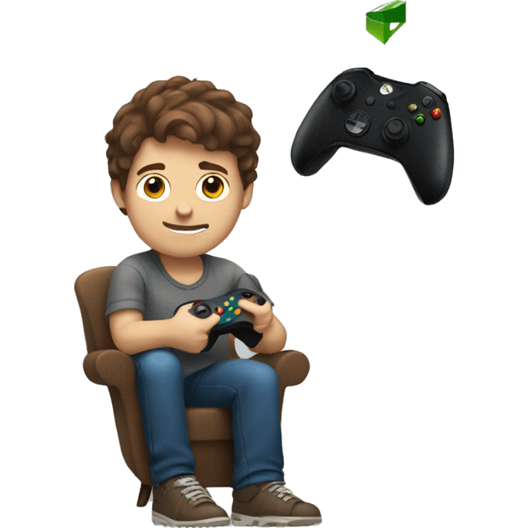 A guy with brown hair sitting down holding an Xbox controller emoji