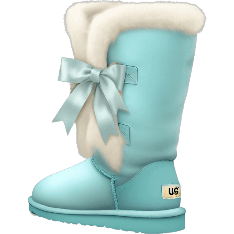 Tall Pair of lrobins egg blue fur Ugg boots with silk ribbon bow. emoji