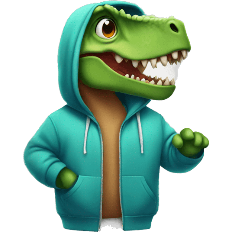 A dinosaur wearing a hoodie emoji