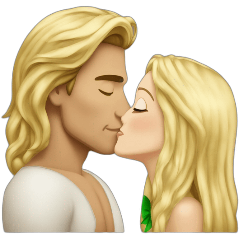 Antonio banderas kiss with a blond woman with green eyes and very long hair emoji