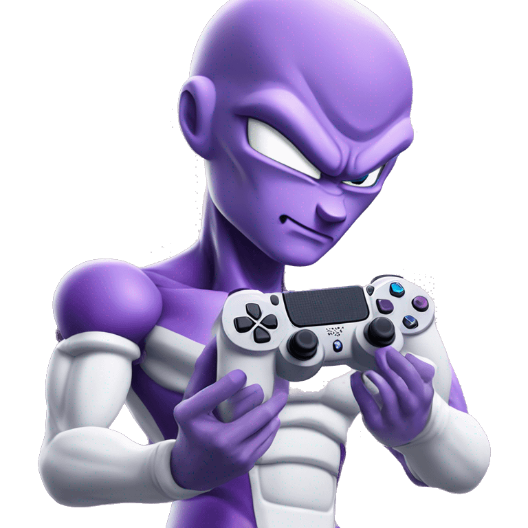 Purple Frieza holding a ps5 controller, iOS style emoji  emoji