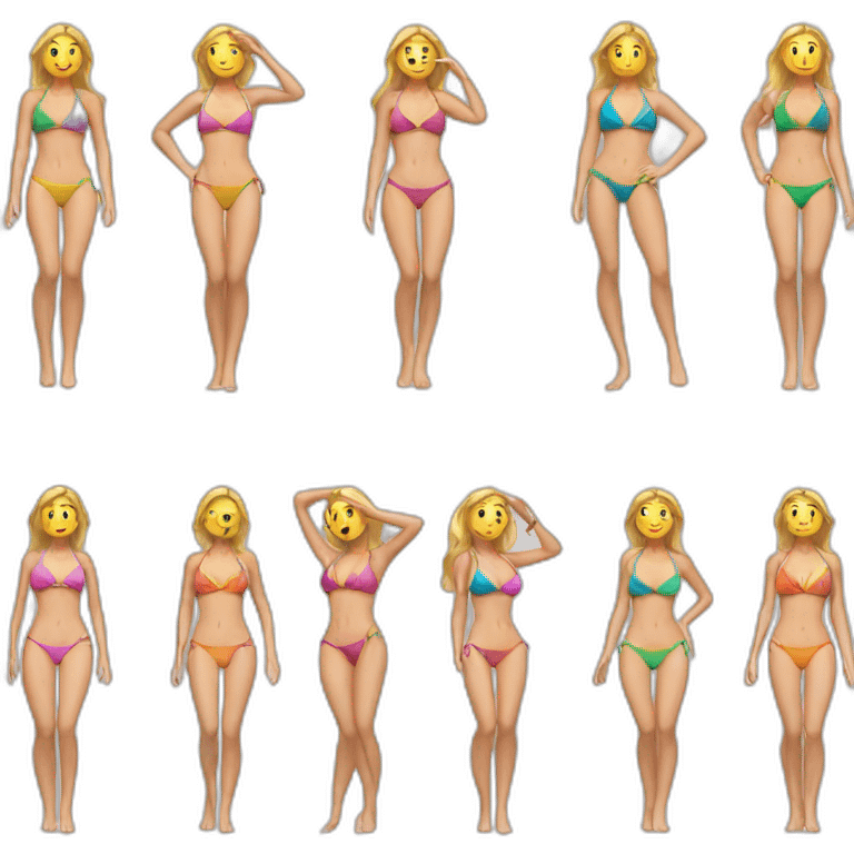 fit Caucasian woman bikini (hands-in-hair pose) (full body) emoji