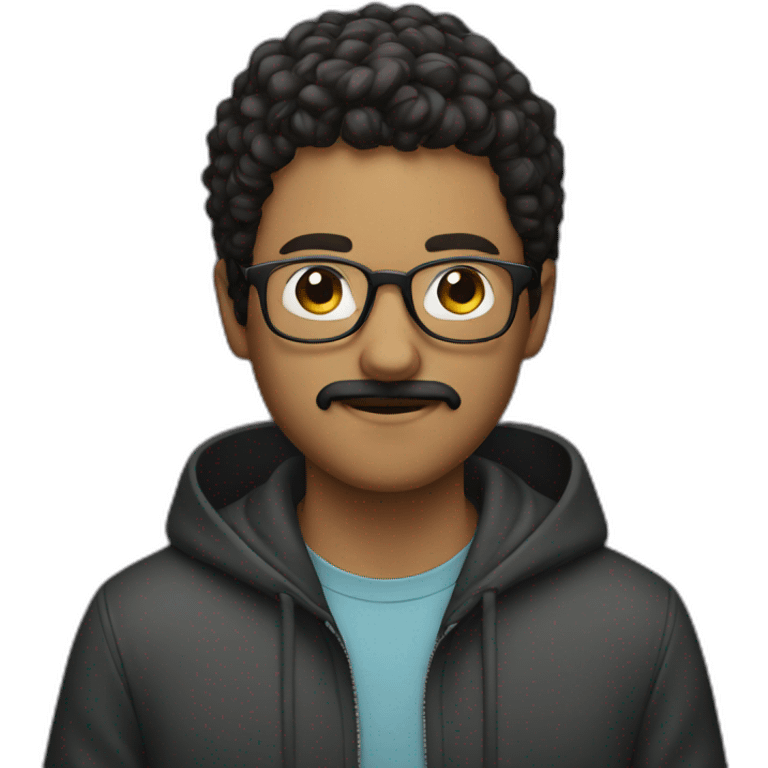 A young man with glasses and and hoodie and mustache  emoji