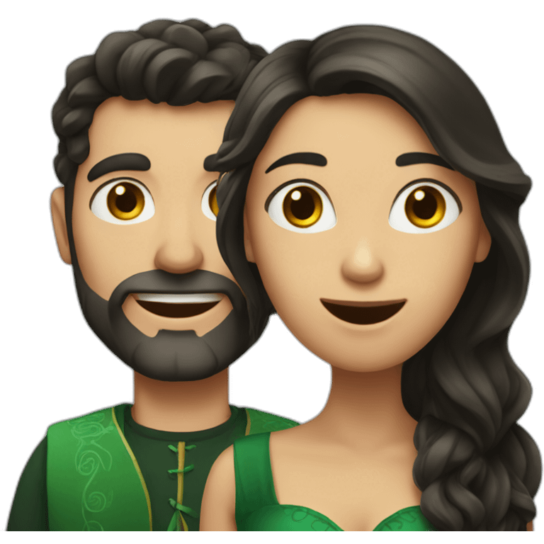 An irish man with dark hair and an argentinian woman with long hair singing emoji