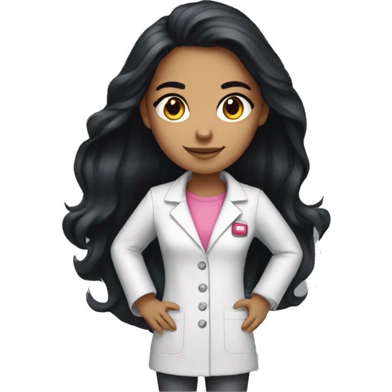 Young beautiful female scientist with long black hair and medium skin tone with pink accents emoji