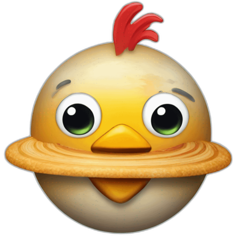 planet Saturn with a cartoon saluting chicken face emoji