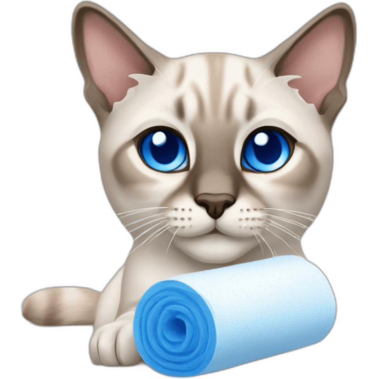 lynx point siamese cat with blue eyes playing with roll of paper towels emoji