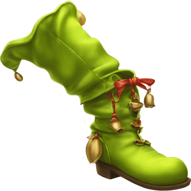 Realistic isolated chartreuse elf boots with bells. emoji