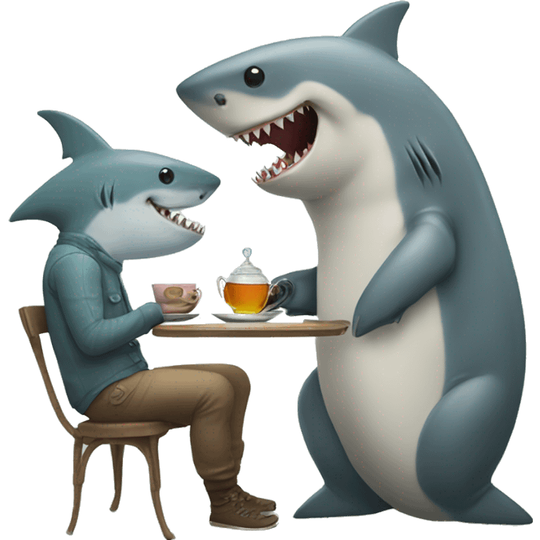 Shark having tea with a bear emoji