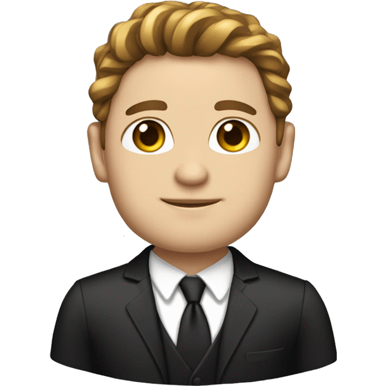 Man with black suit gold chain brown hair hazel green eyes white skin  emoji