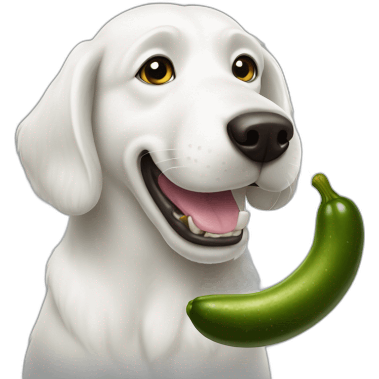 White dog eating pickle emoji