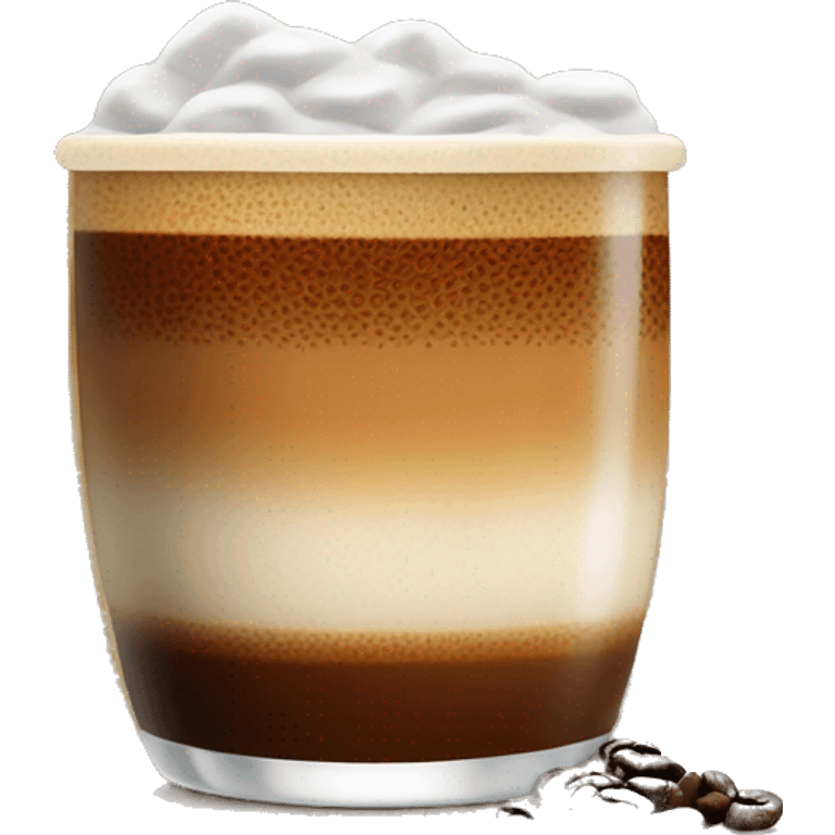 Coffee cold cocktail, with coffee beans and foam on the top, on a wiskey cup emoji