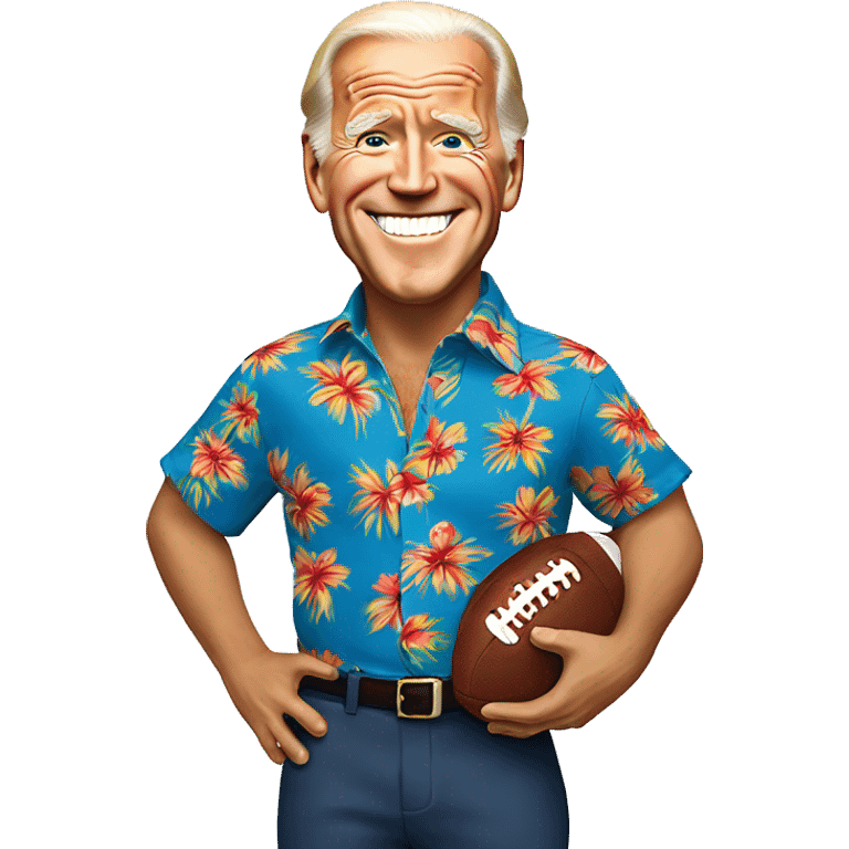 Joe Biden wearing a Hawaiian shirt wearing a football helmet emoji