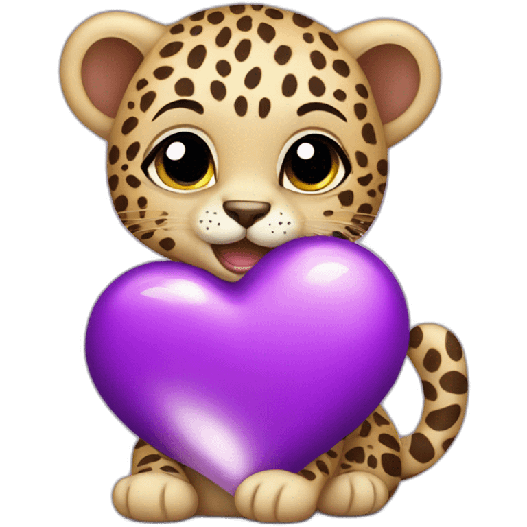 Baby leopard holding a purple heart  emoji