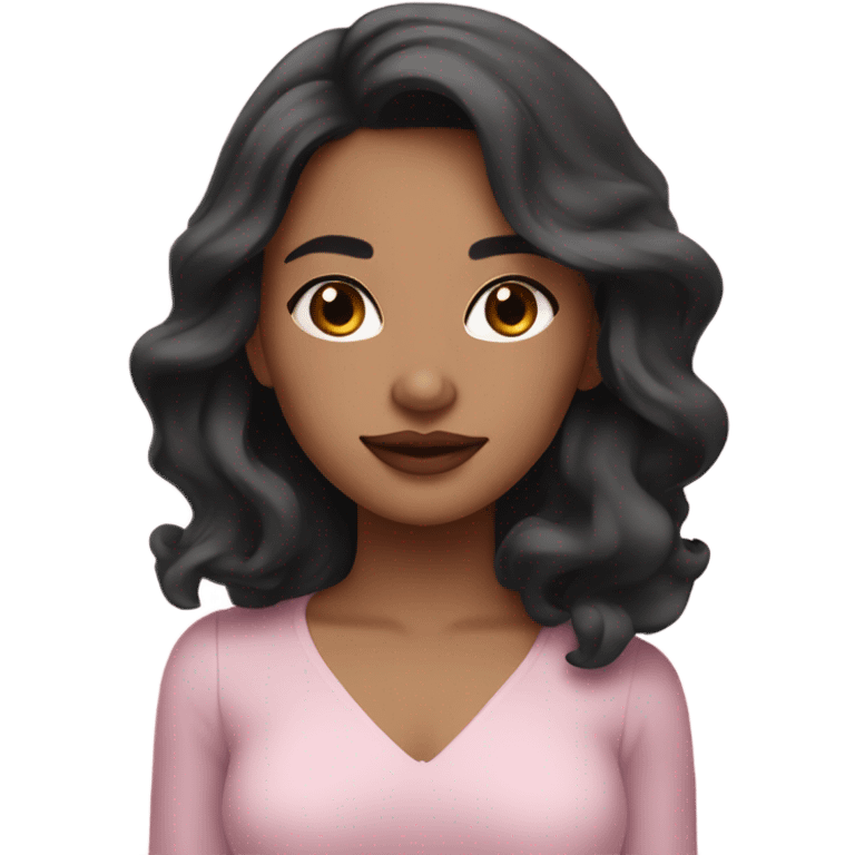 South Asian girl with pale skin, dark wavy shoulder length hair and light pink lips emoji