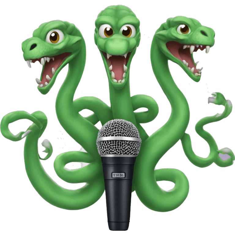 three-headed hydra holding a shure sm58 microphone in its paws emoji