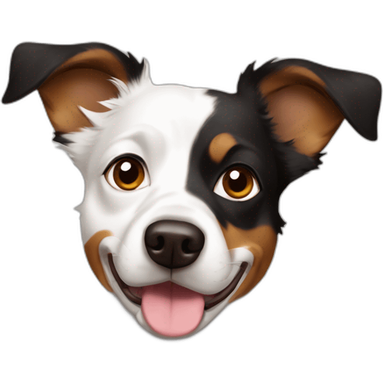 dog white with dark brown spot over left eye Australian Shepard boston terrier mix emoji