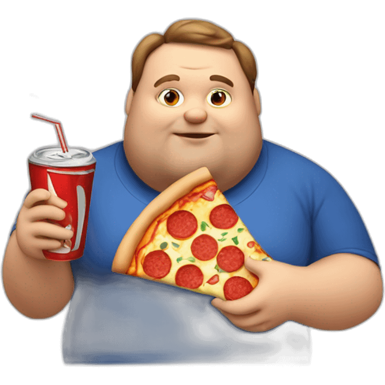 Fat guy eating pizza and drinking coke emoji