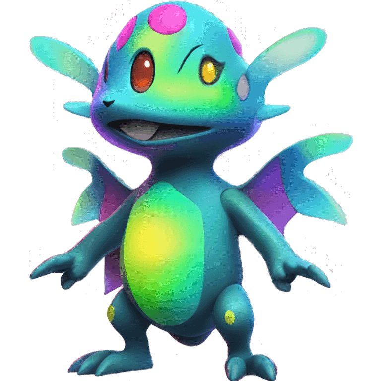 Colorful Neon Colors Vibrant Colors Flying Futuristic Fakémon-Pokémon-Creature Full Body emoji