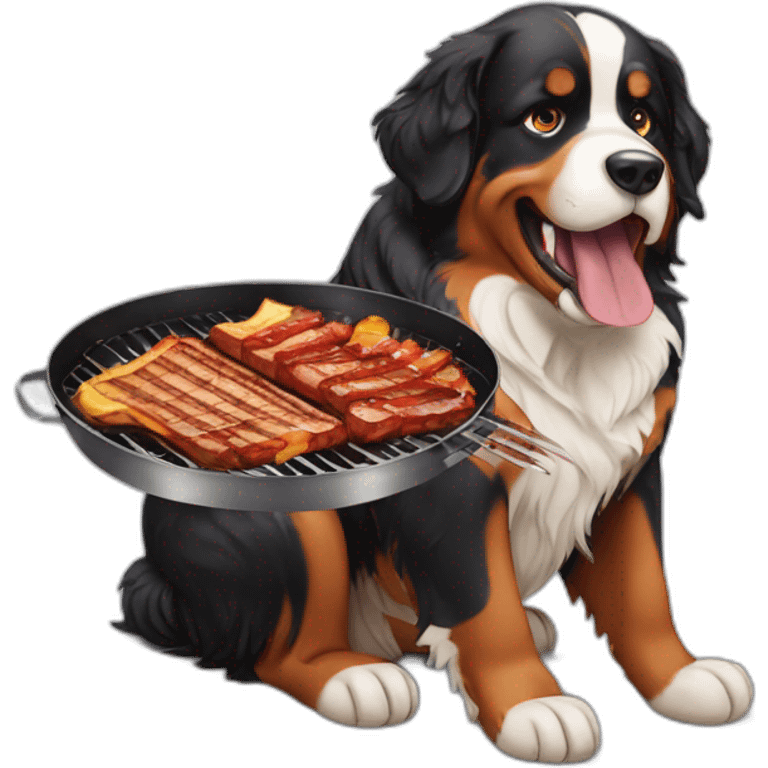 Bernese mountain dog eating a barbecue emoji