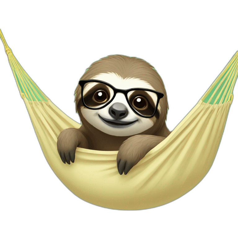 Female Sloth with glasses and a bun in a hammock emoji