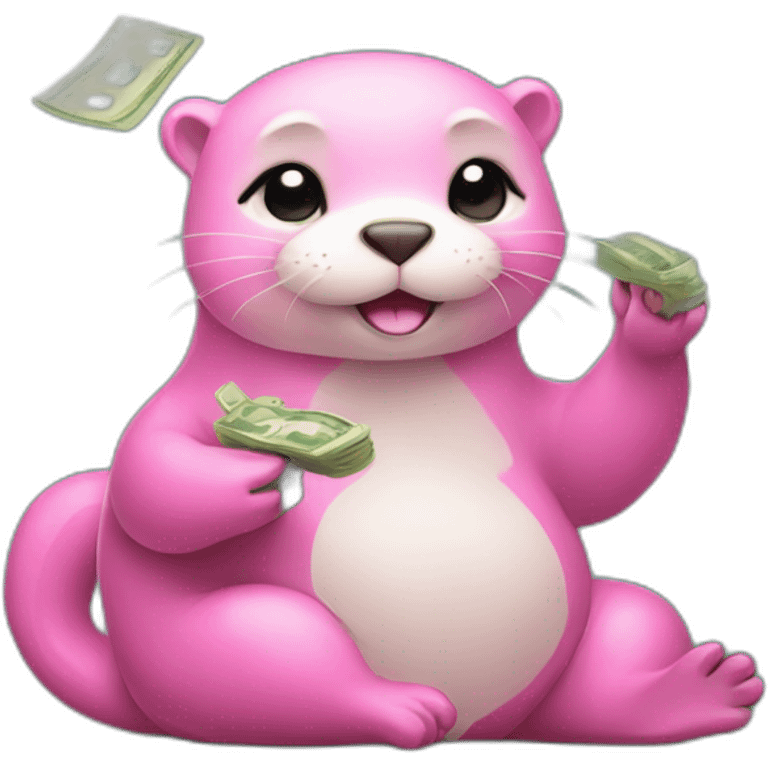 pink otter sitting and counting lots of money emoji