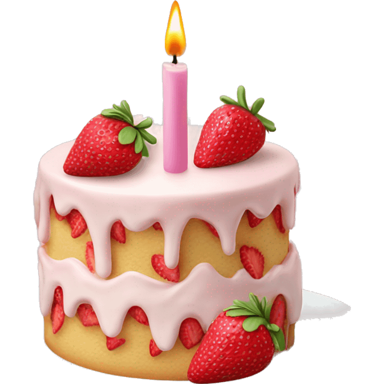 Pink strawberries and cream birthday cake with a candle emoji