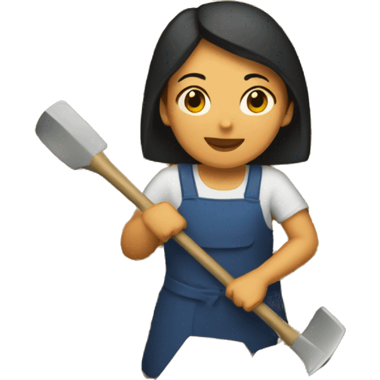 an asian women with a shovel surrounded by piles of gold bars emoji