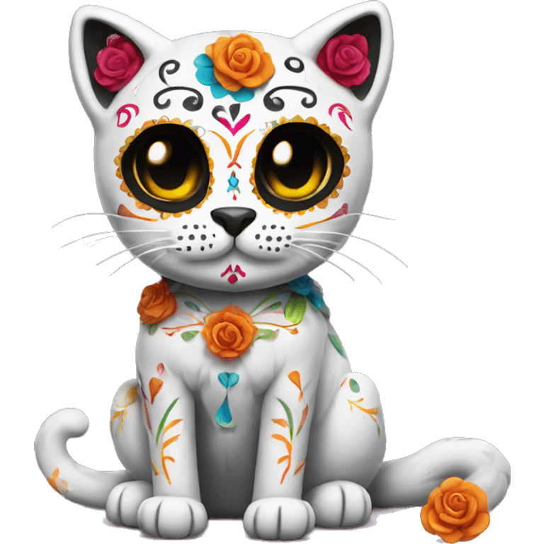 Dia De Los Muertos full body sugar skull cat emoji