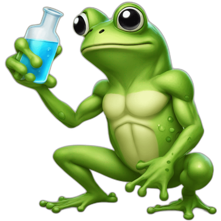 Very Muscular fitness frog doing chemistry emoji