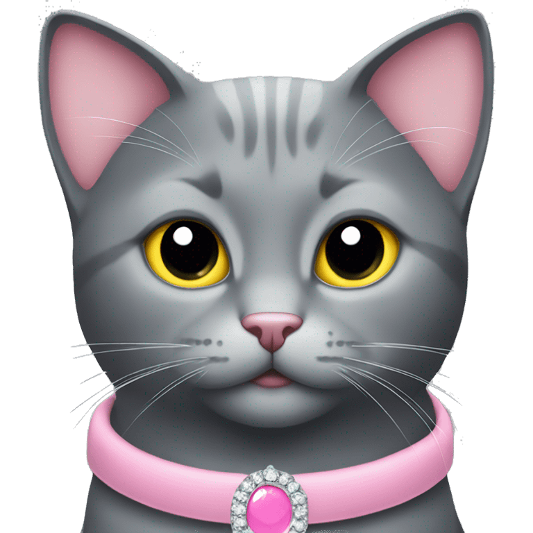 day gray cat with pink princess collar emoji