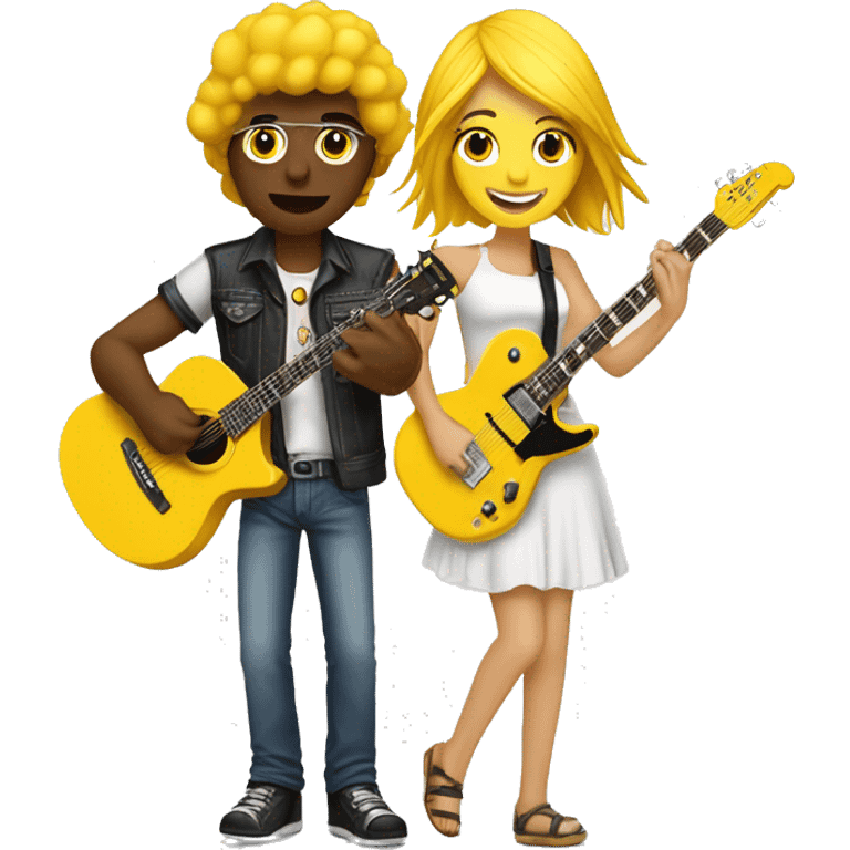 relacion de pareja chico amarillo y chica rockera blanca emoji