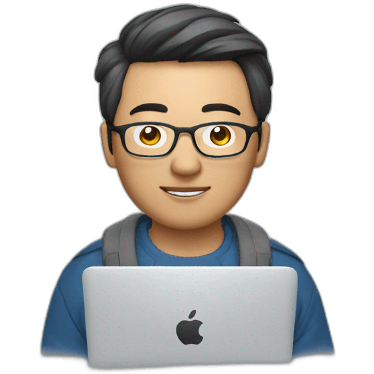 mongolian man with macbook with white transparent glasses  emoji