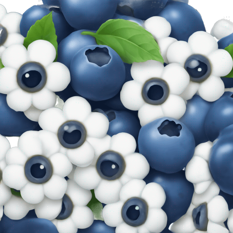 Blueberry with white flower bud behind emoji