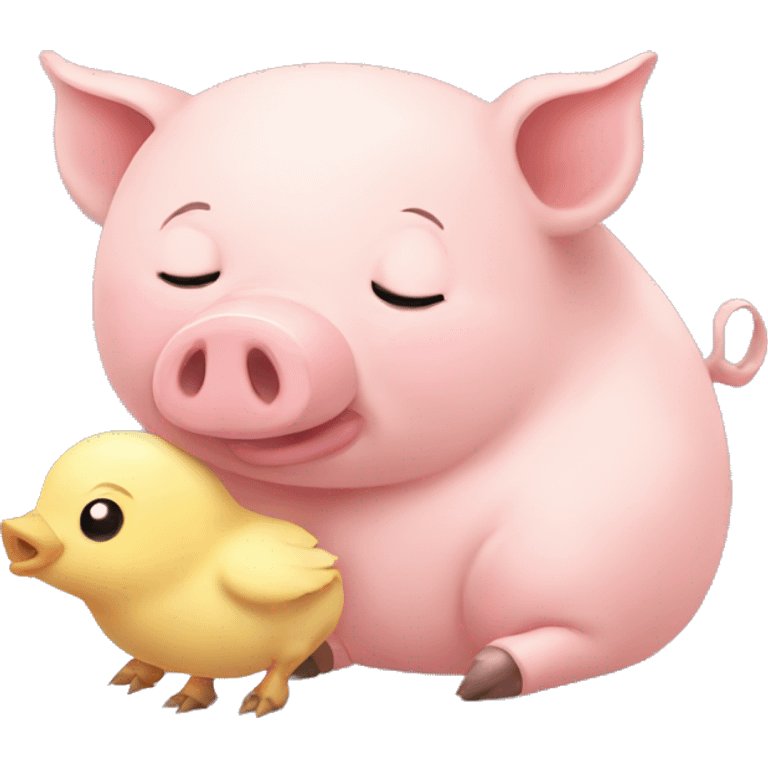 pig and chick sleeping together emoji