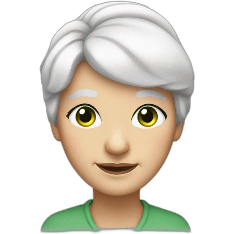 old woman grandma with white hair in a bun, white skin, green eyes emoji