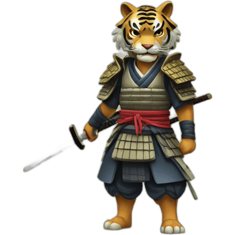 A samurai tiger in a forest in Japan  emoji