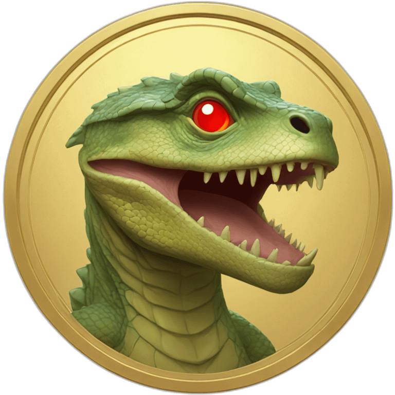 Reptilian with red laser eyes on the gold coin emoji