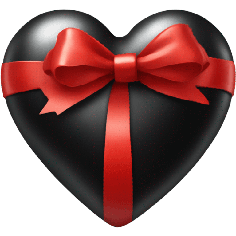 One Very Shiny Black heart emoji wrapped in red bow, realistic emoji