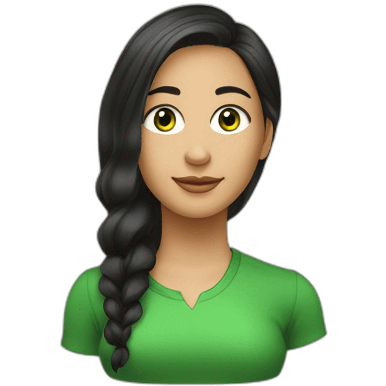 Oftalmologa de ojos verdes y cabello negro largo en caricatura emoji