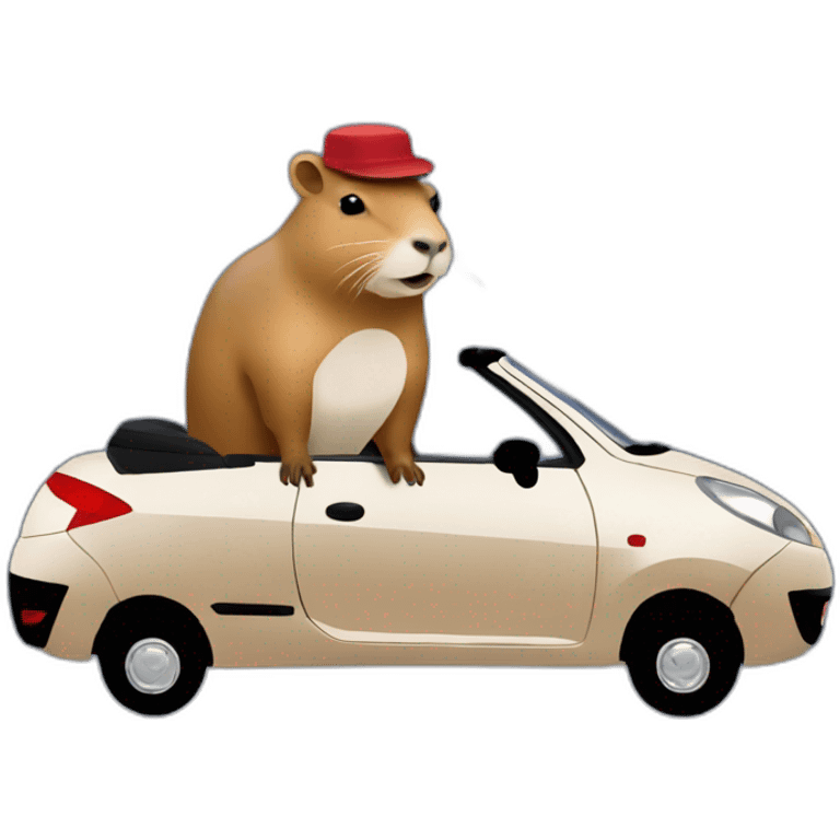 capybara with a beret driving a peugeot 207 coupé cabriolet emoji